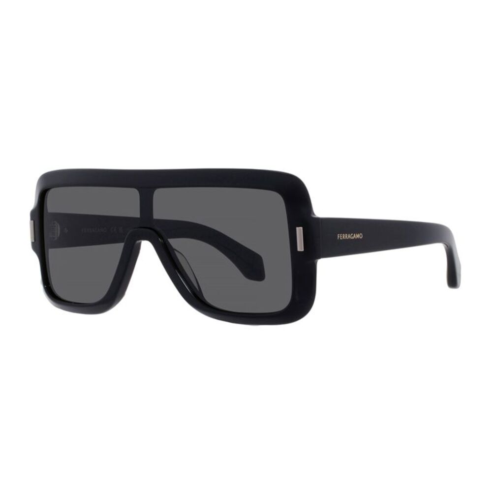 Salvatore Ferragamo Sunglasses Shield Full Rim, Black Frame and Smoke Lens